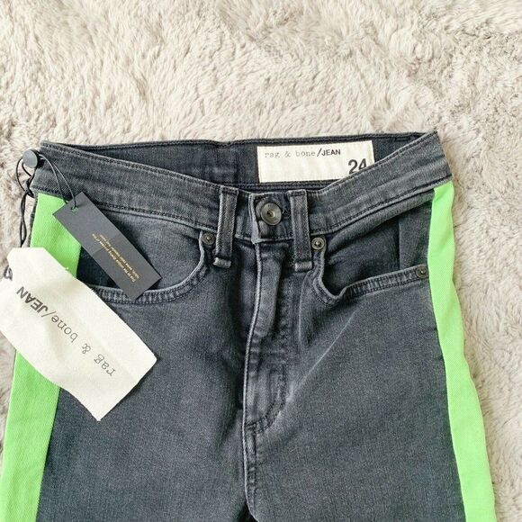 Rag & Bone High Waist Skinny Jeans Womens 24 Black Mazie Side Stripe - Picture 7 of 7
